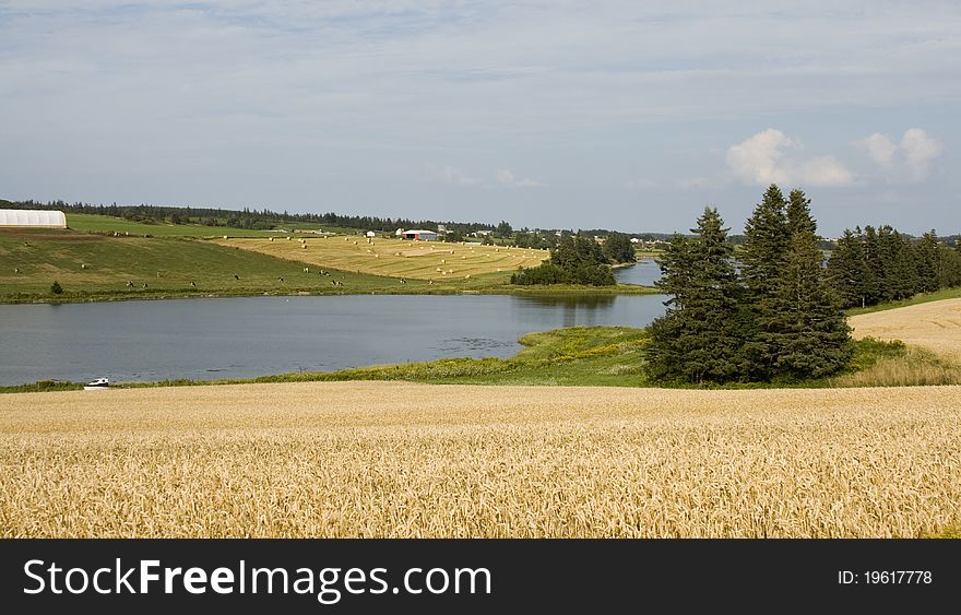 Rural countryside with a river and farmland. Rural countryside with a river and farmland