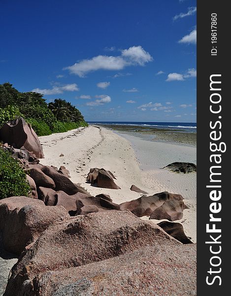 Typical Rock formation at East coast of La Digue, Seychelles