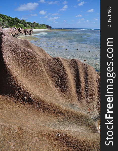 Typical Rock Formation at east coast of La Digue, seychelles