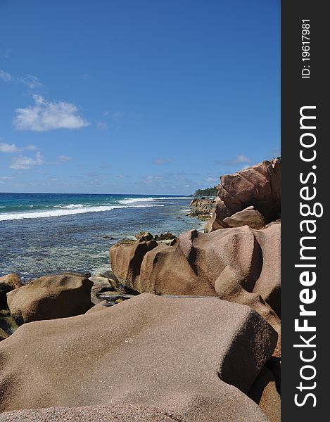Typical Rock formation at East coast of La Digue, Seychelles