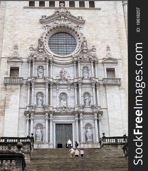 A view of the Cathedral of Girona in Girona, Catalonia, Spain.