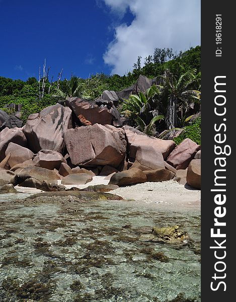 Typical Rock Formation at east coast of La Digue, seychelles