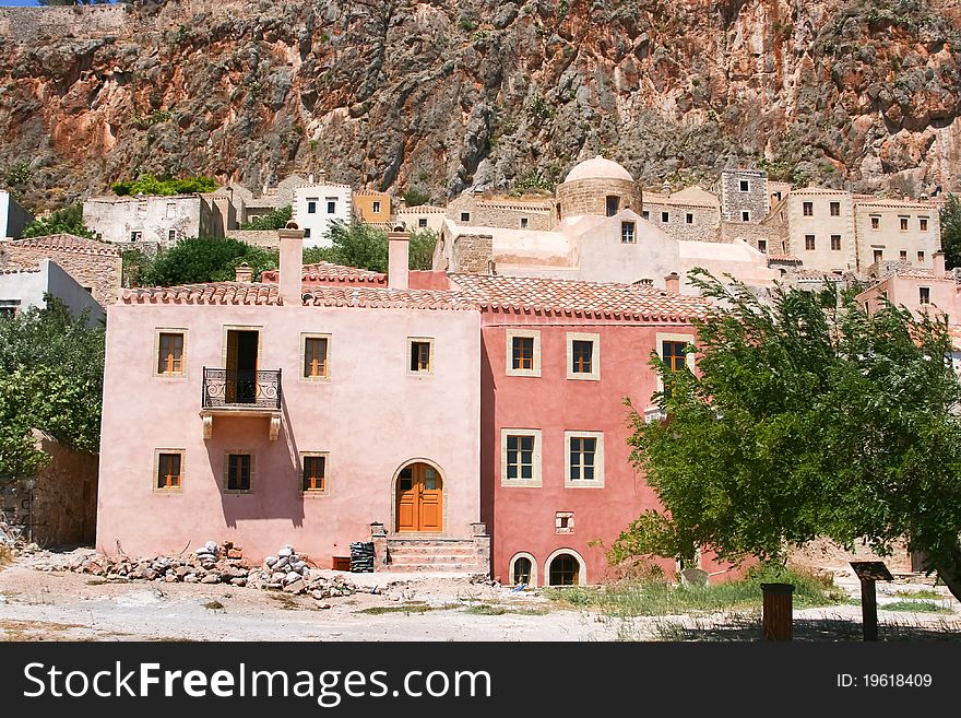 View on colorful houses of old Monemvasia, Greece. View on colorful houses of old Monemvasia, Greece