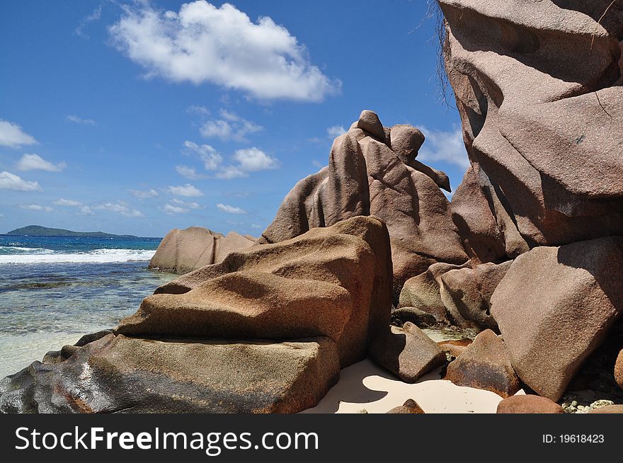 Typical Rock Formation at east coast of La Digue, seychelles