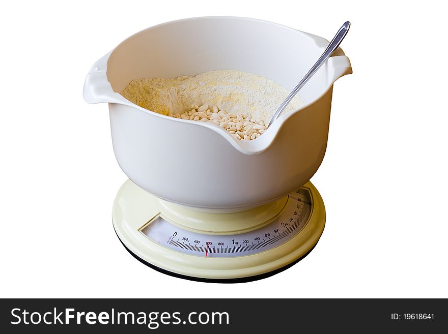 Kitchen scale with flour