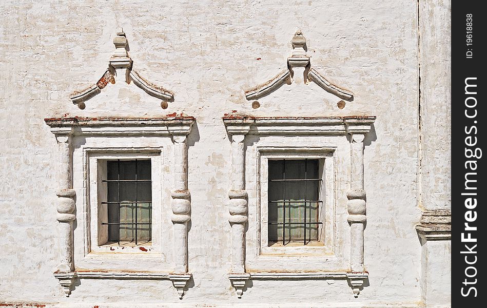 Two Vintage Windows In Ancient Monastery