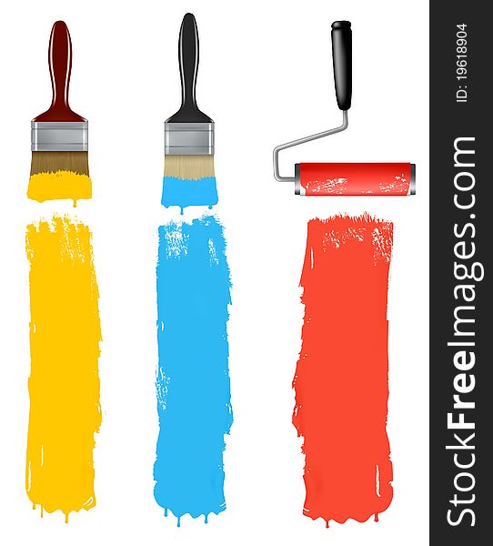 Set of colorful paint roller brushes.