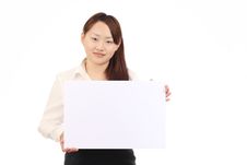 Young Business Woman Holding Empty White Board Royalty Free Stock Photography