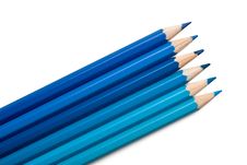 Set Of Colored Pencils, Blue Palette Stock Image