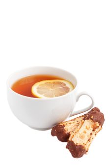Cup Of Tea With Lemon And Chocolate Cookies Stock Photo Cup Of Tea With Lemon And Chocolate Cookies Stock Photo