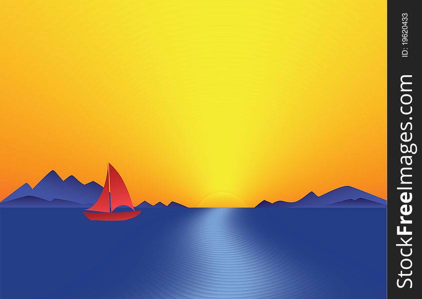 Mountain Bay Sunset. Abstract illustration.