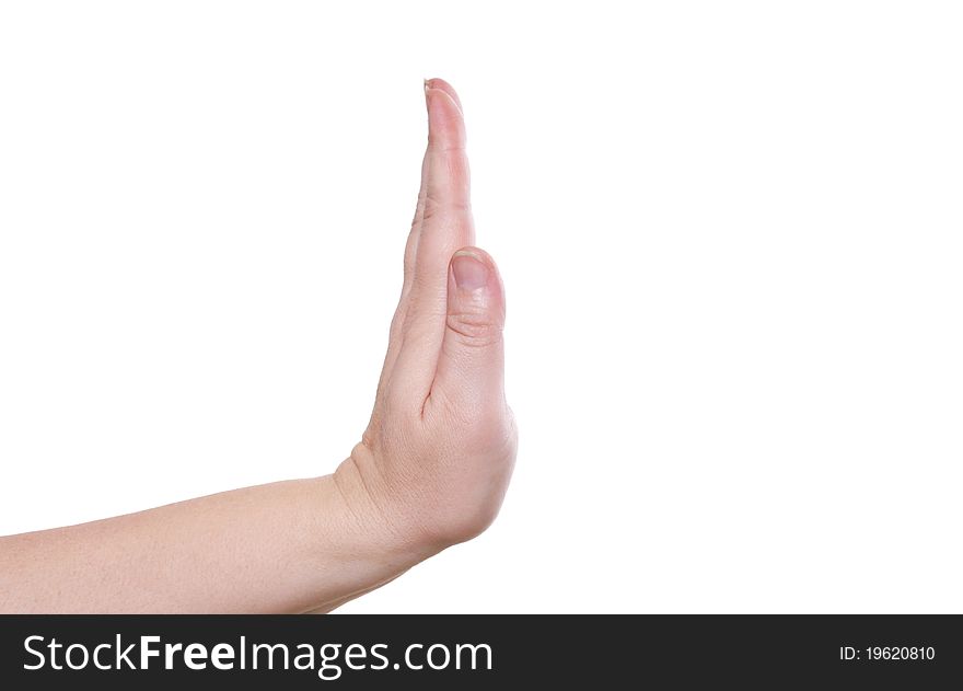 The human palm on a white background shows refusal