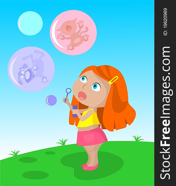 A girl with soap-bubbles