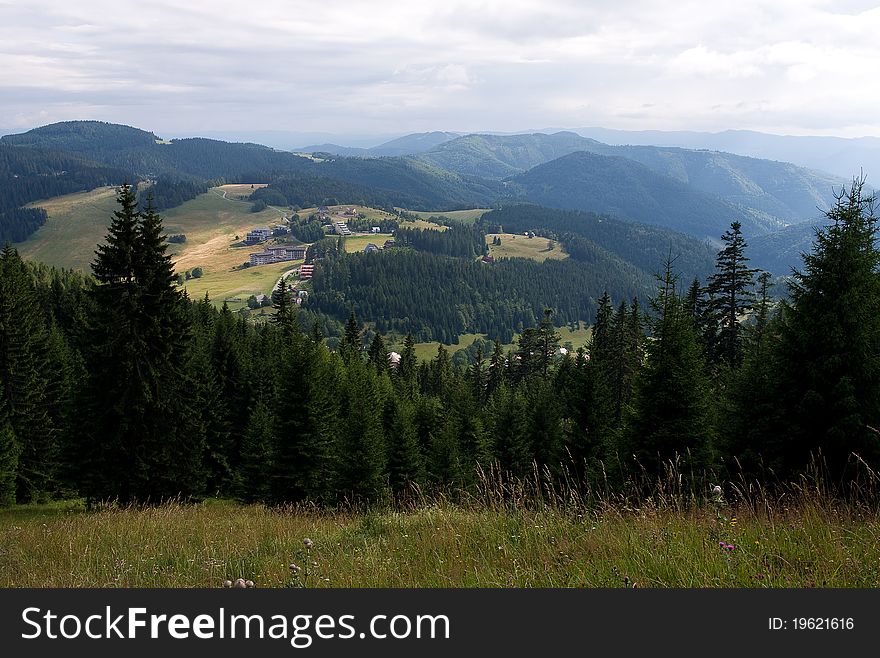 View of the mountains in the background Slovak village Donovaly. View of the mountains in the background Slovak village Donovaly