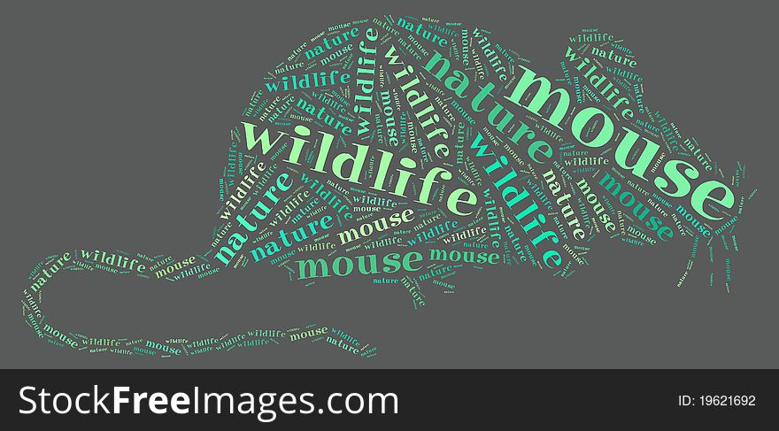 Textcloud: silhouette of rat of nature words on gray background. Textcloud: silhouette of rat of nature words on gray background