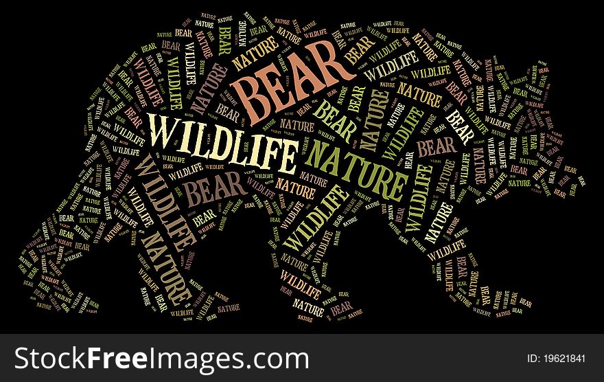 Textcloud: isolated silhouette of bear. Textcloud: isolated silhouette of bear