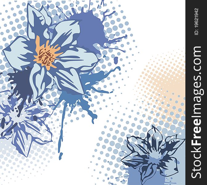 Postcard with beautiful blue flowers on white background. Vector illustration. Postcard with beautiful blue flowers on white background. Vector illustration