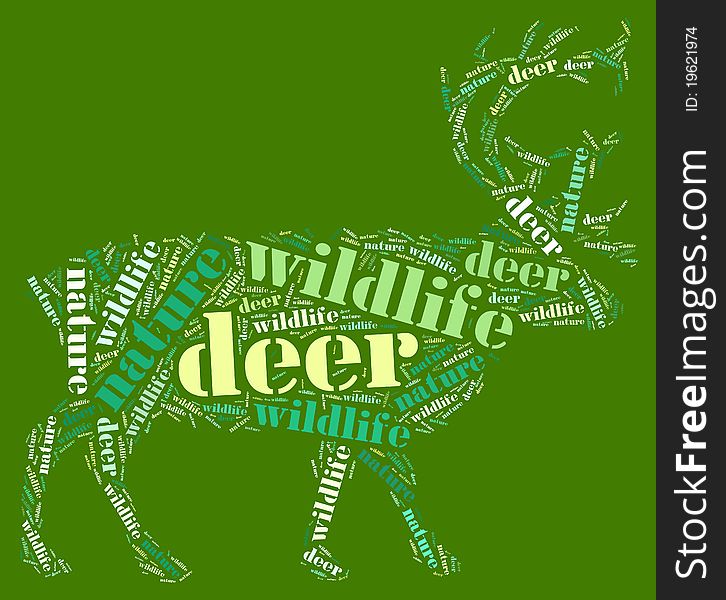 Textcloud: isolated silhouette of deer. Textcloud: isolated silhouette of deer