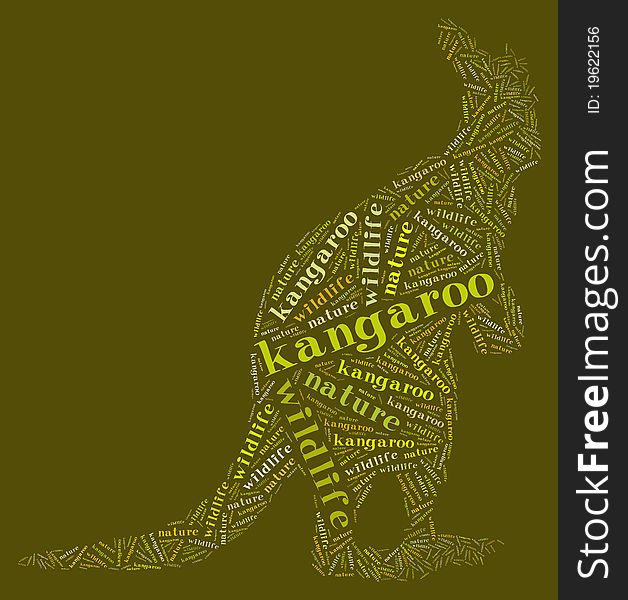 Textcloud: silhouette of kangaroo and wildlife. Textcloud: silhouette of kangaroo and wildlife