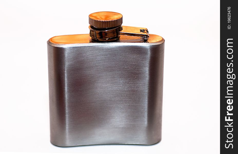 Steel  hip flask isolated on white