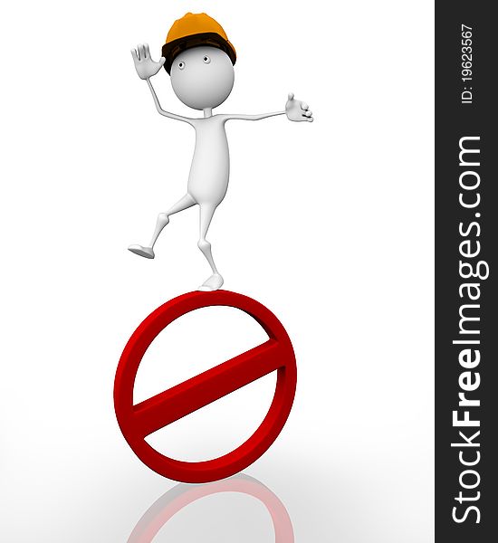 3d man riding on the label stop, on a white background. 3d man riding on the label stop, on a white background.