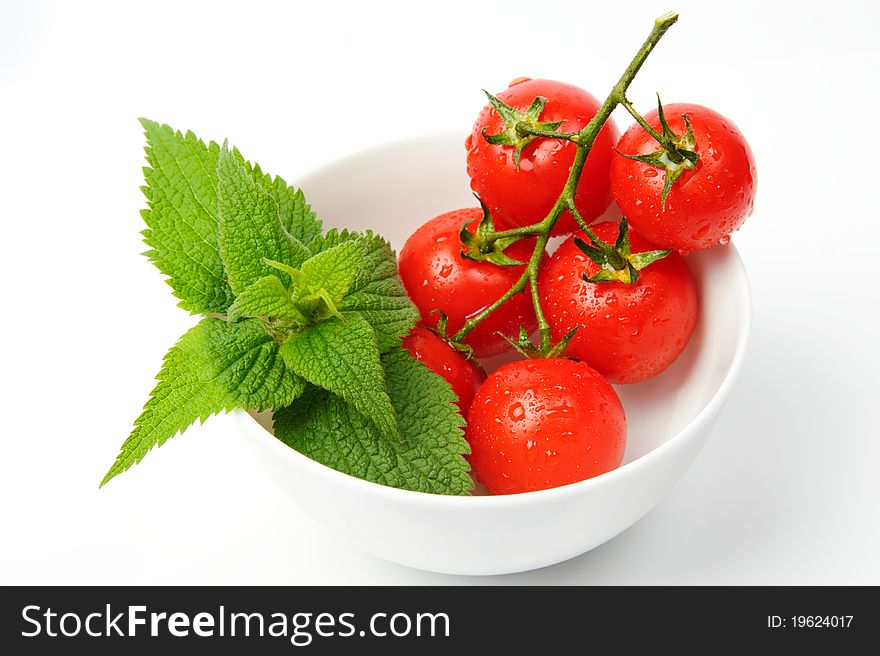 Basil And Tomatoes In Bowl