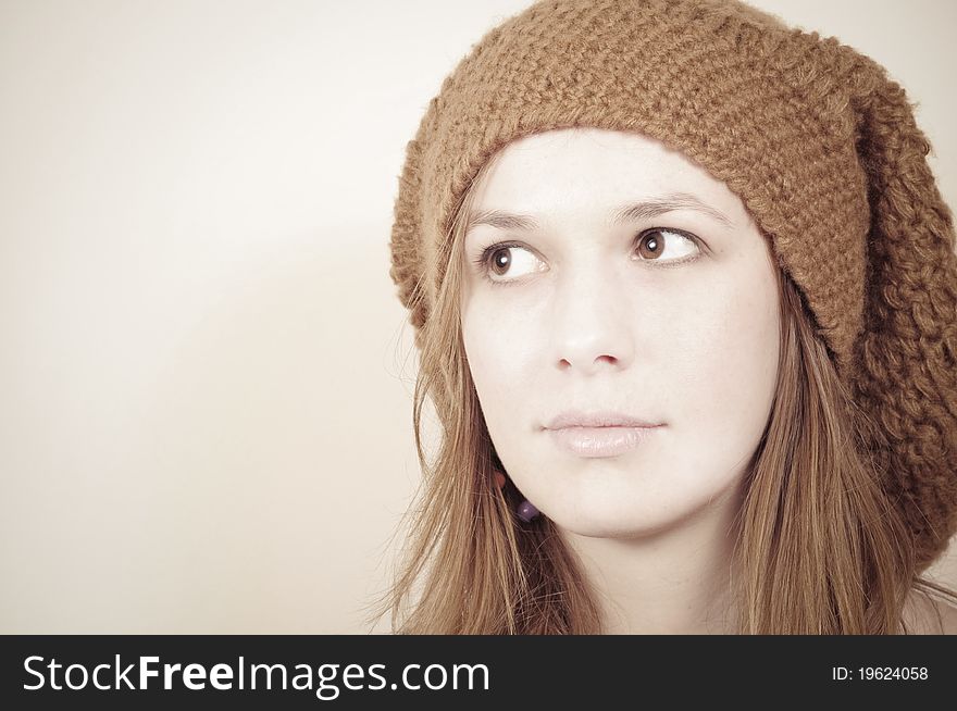 Portrait of an attractive beautiful blond woman with a hat. Portrait of an attractive beautiful blond woman with a hat