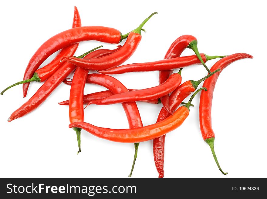 An image of red peppers on white background. An image of red peppers on white background