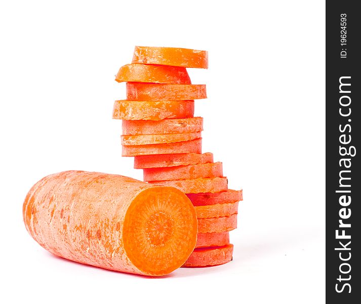 Crunchy carrot slices isolated on white background