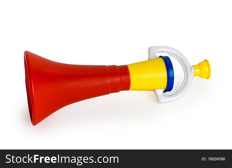 An image of plastic trumpet on white background