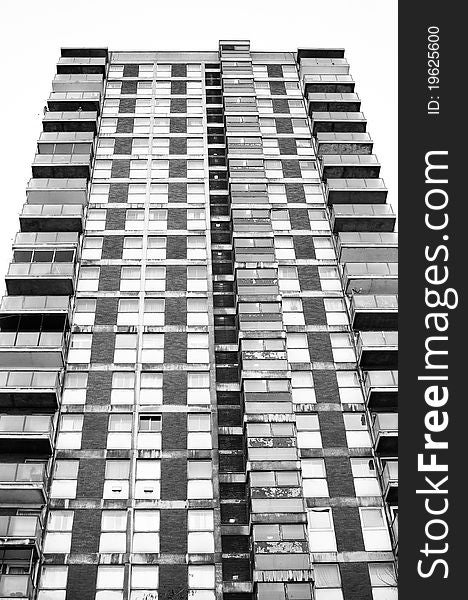 Black and white residential building, London, UK