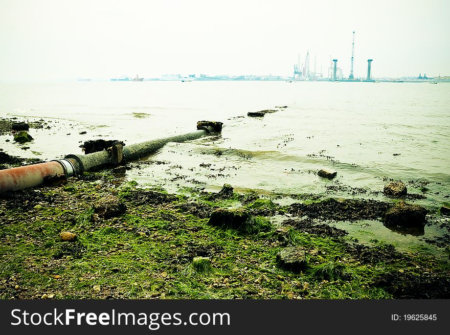 View of industrial river, outdoors