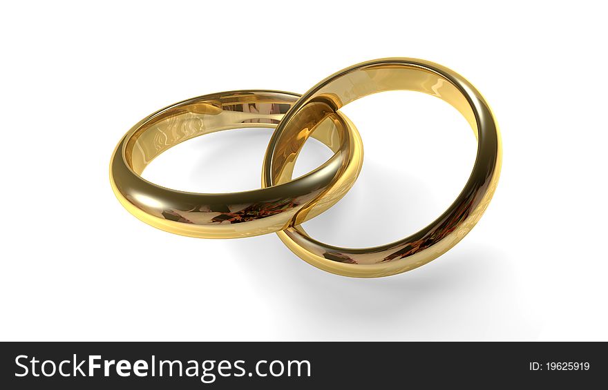 Two golden wedding rings interlocked