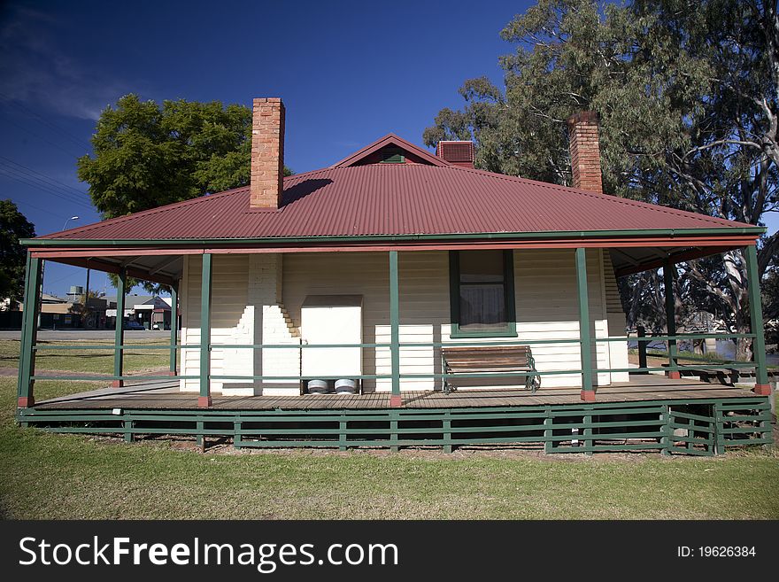 1930s restored timber and tin construction in the town of Tooleybuc, New South Wales, Australia - Tooleybuc Bridge Keepers Cottage