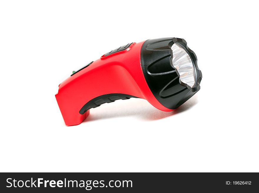 Nice modern red pocket electric torch on white background. Nice modern red pocket electric torch on white background