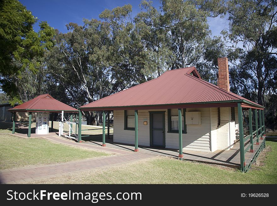 1930s restored timber and tin construction in the town of Tooleybuc, New South Wales, Australia - Tooleybuc Bridge Keepers Cottage. 1930s restored timber and tin construction in the town of Tooleybuc, New South Wales, Australia - Tooleybuc Bridge Keepers Cottage