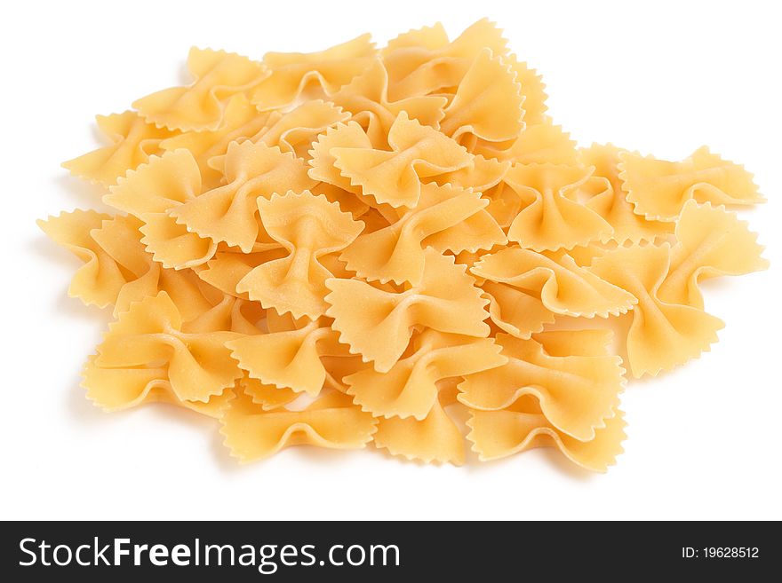 Bow tie pasta on white background