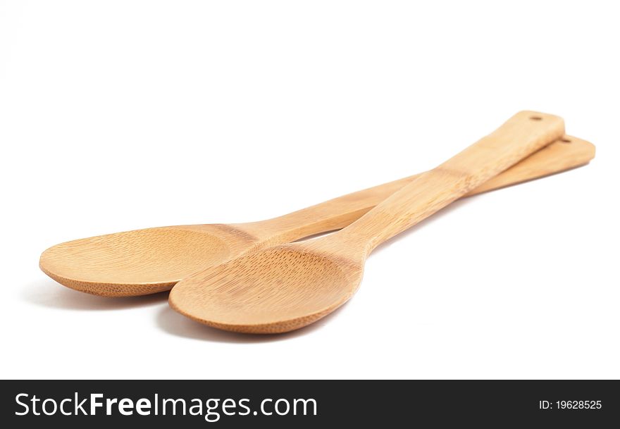 Two Wooden Spoons On White