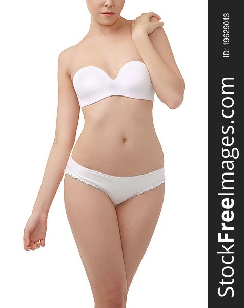 Beautiful healthy woman body in white underwear