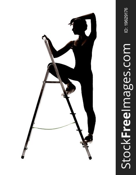 Black silhouette with ballet-dancer and ladder