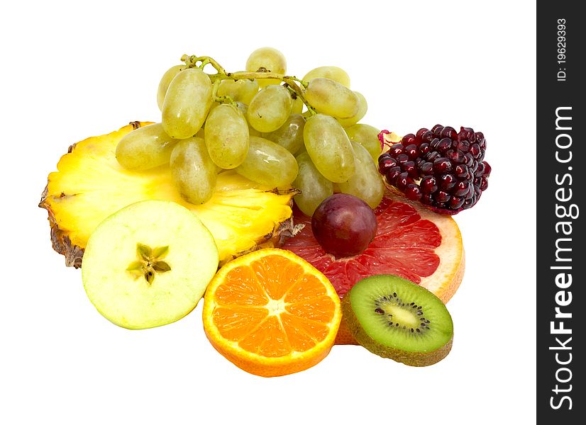 Ripe tropical fruits isolated on a white background