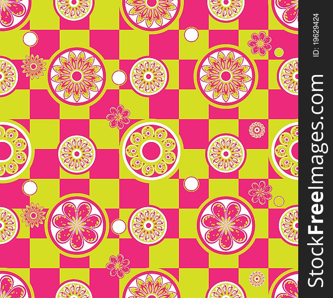 Abstract seamless pattern with flowers and circles. Abstract seamless pattern with flowers and circles