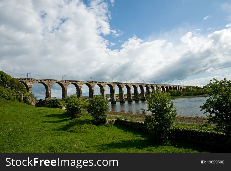 The famous victorian railway viaduct at berwick on tweed in england. The famous victorian railway viaduct at berwick on tweed in england