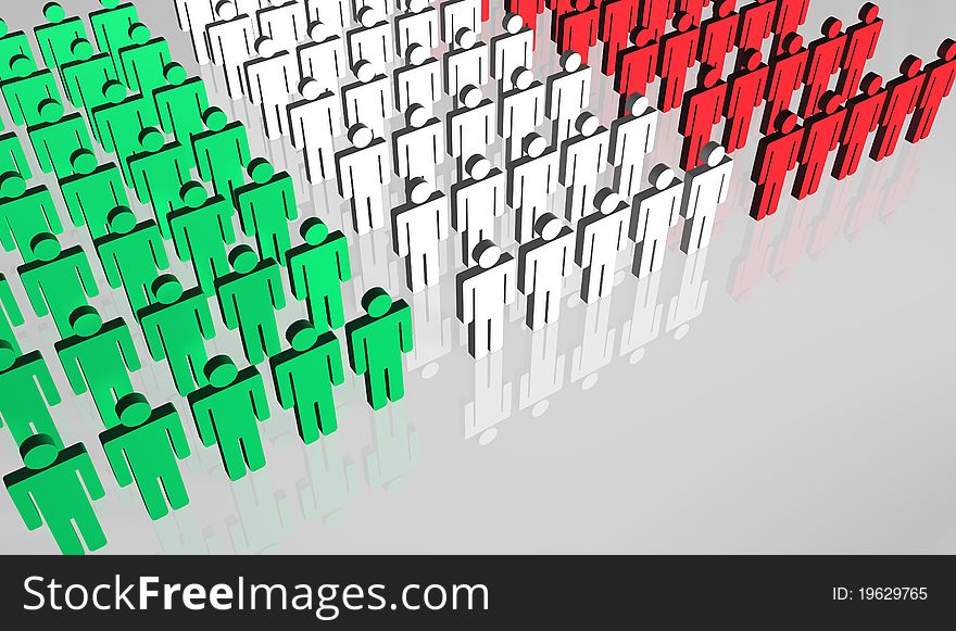 Group of abstract people forming the Italian flag. Group of abstract people forming the Italian flag