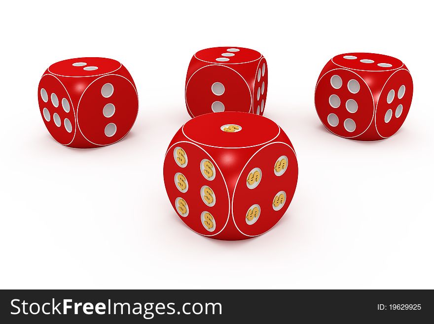 Red dice with dollar sign. Image generated in 3D application. High resolution image. Red dice with dollar sign. Image generated in 3D application. High resolution image.