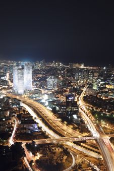 The Tel Aviv Skyline - Night City Stock Photos The Tel Aviv Skyline - Night City Stock Photos