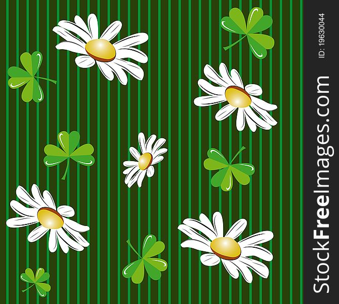 Seamless background with camomiles and clover