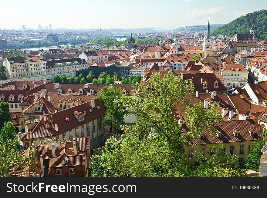 Cityscape of red tile roofs of prague. Cityscape of red tile roofs of prague