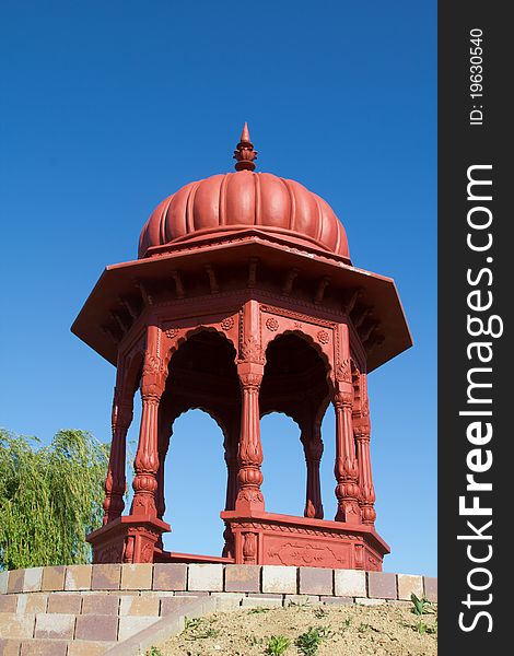 Red Krishna tower with blue sky. Red Krishna tower with blue sky