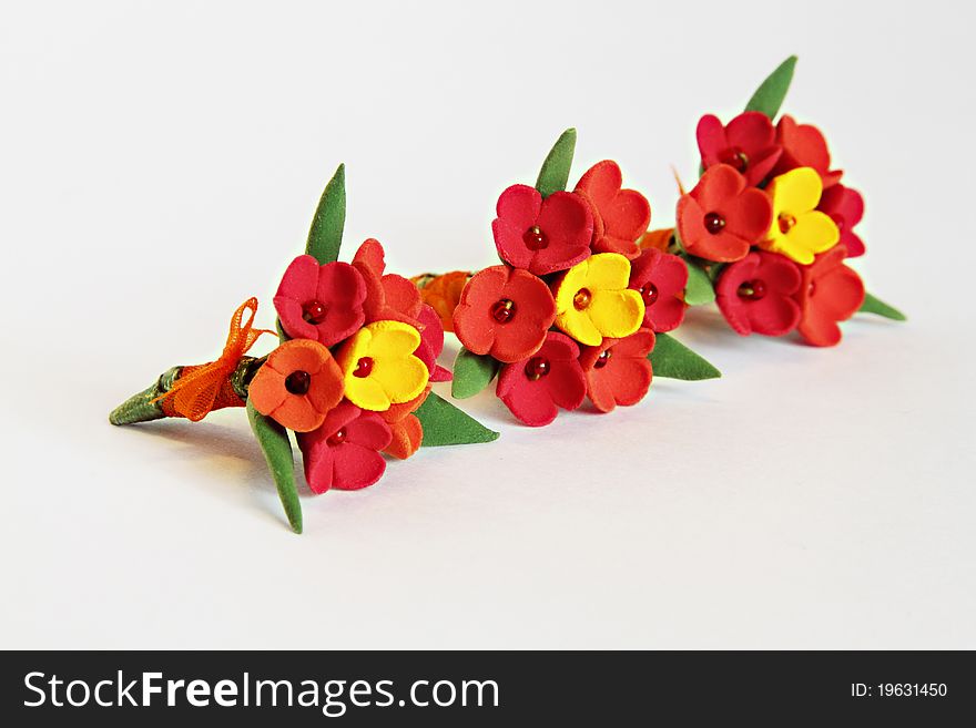 The Bunches of Artificial flowers tulips made from clay. The Bunches of Artificial flowers tulips made from clay